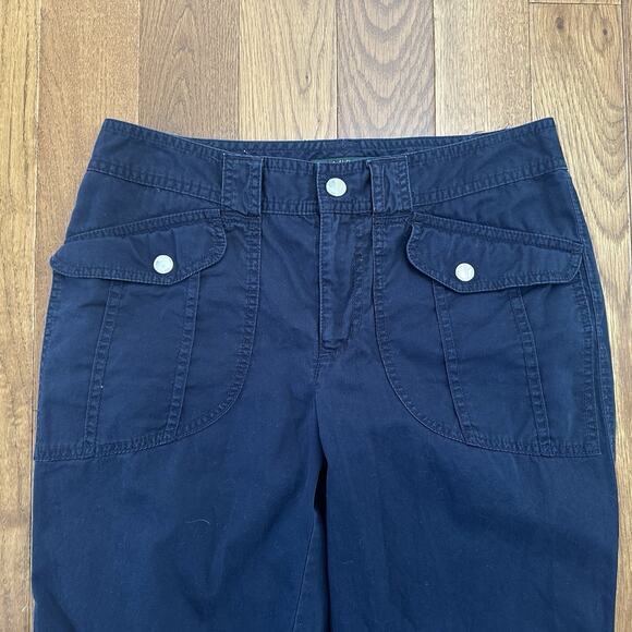 LAUREN RALPH LAUREN Capri Pants Size 4 Navy Blue Silver Buttons Y2K - Picture 2 of 6